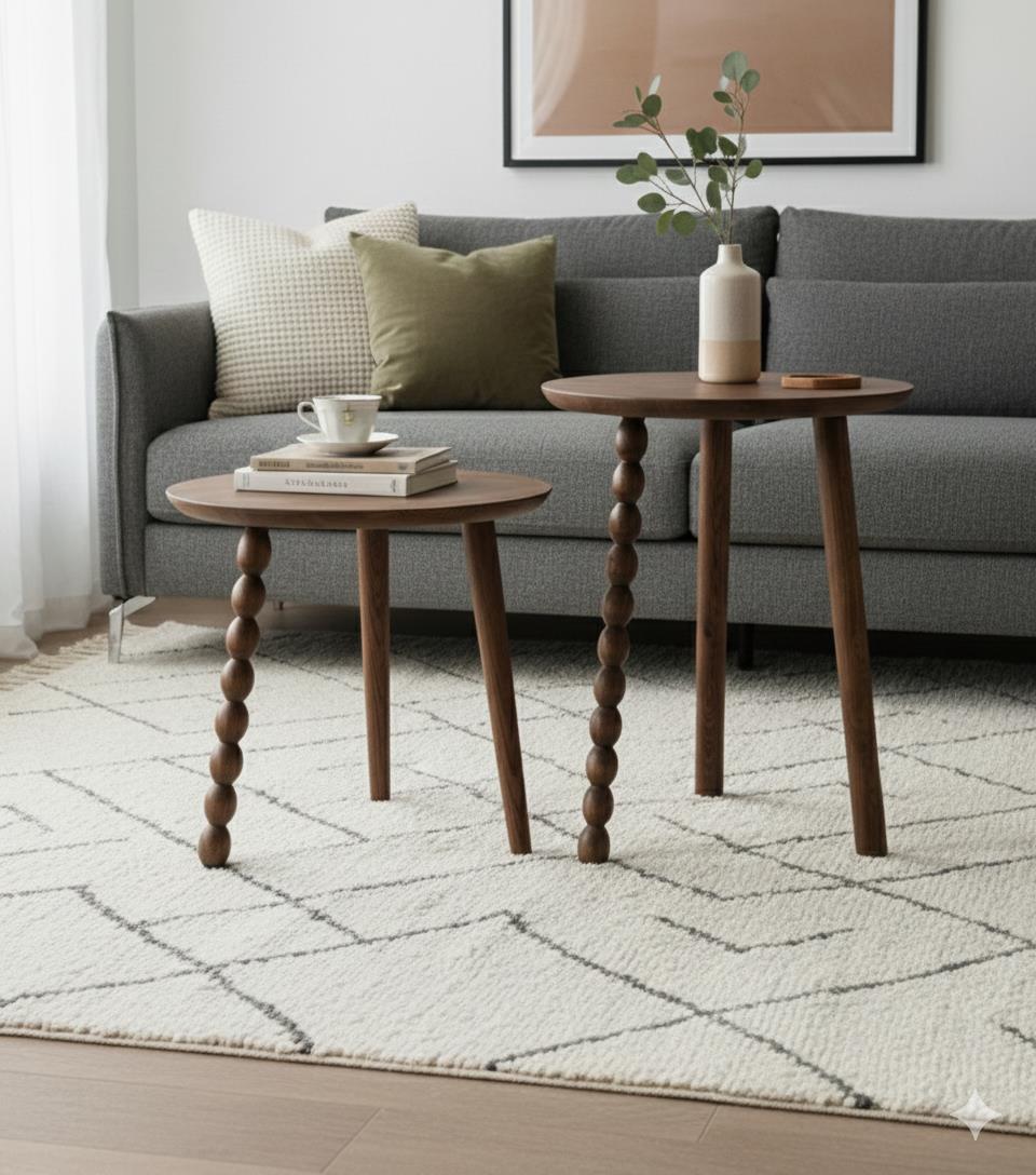 Boncuk Ceviz Ahşap 2'li Zigon Sehpa