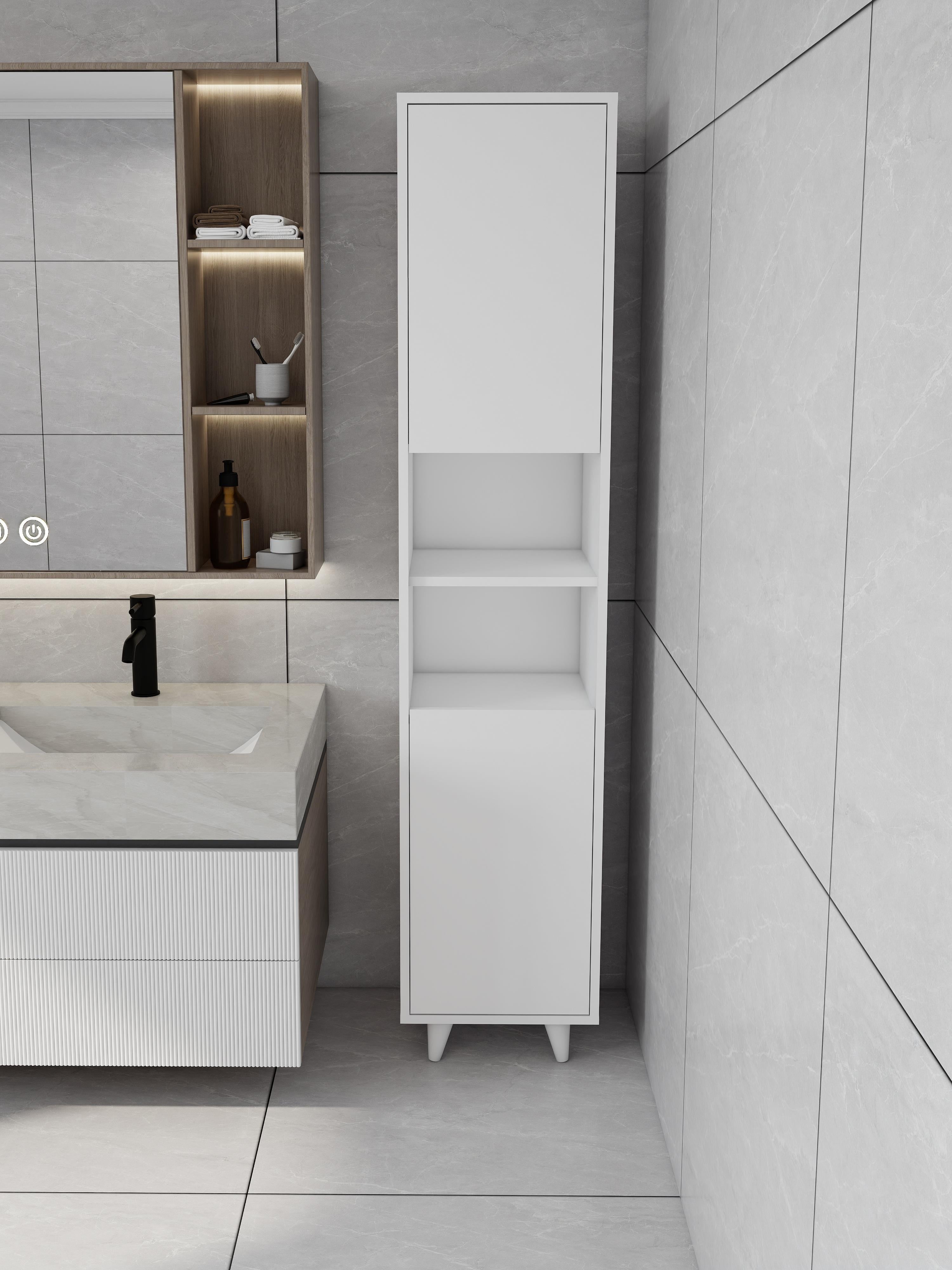 Riva Çamaşır Sepetli Banyo Dolabı Beyaz Renk