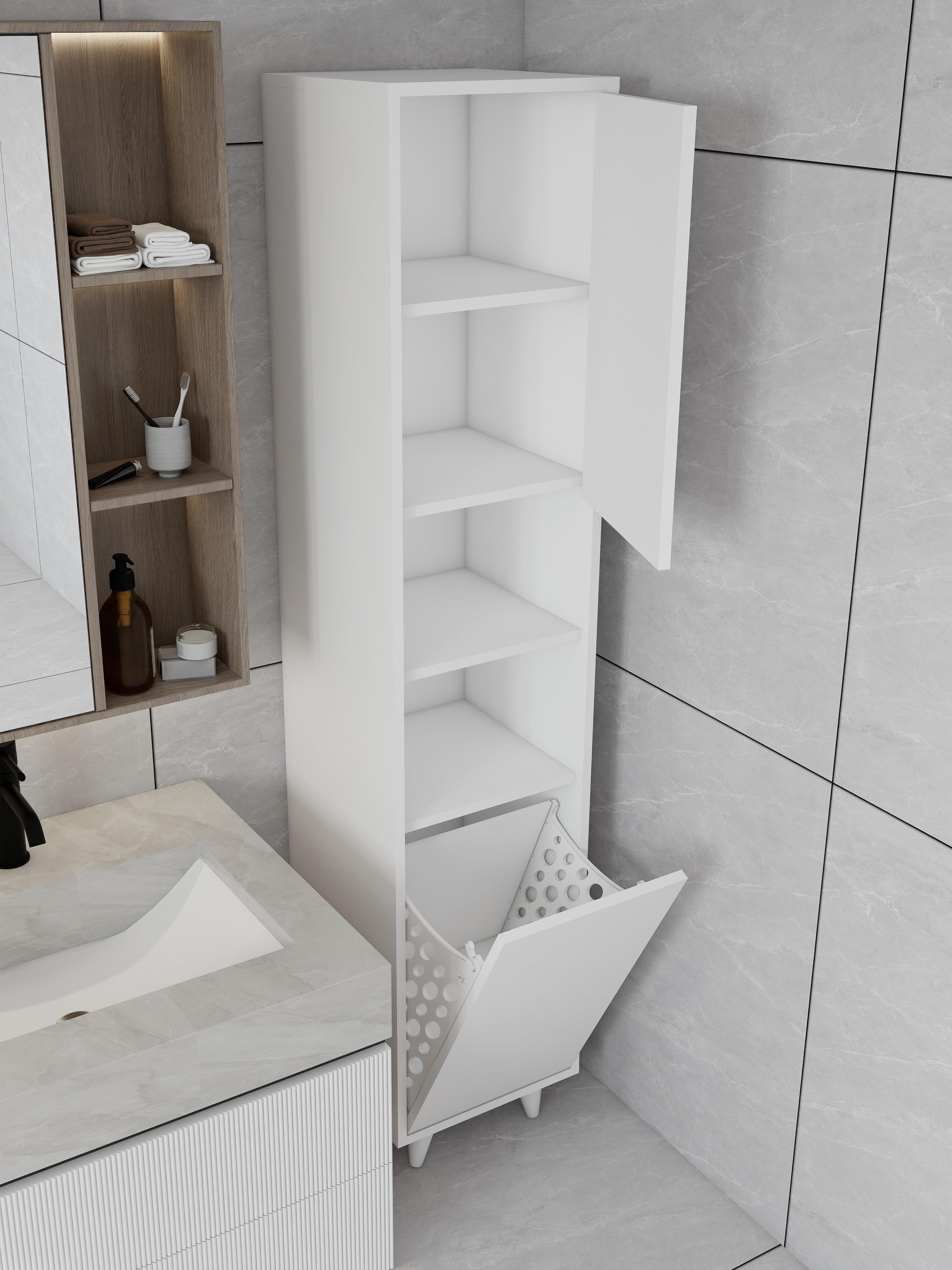 Riva Çamaşır Sepetli Banyo Dolabı Beyaz Renk