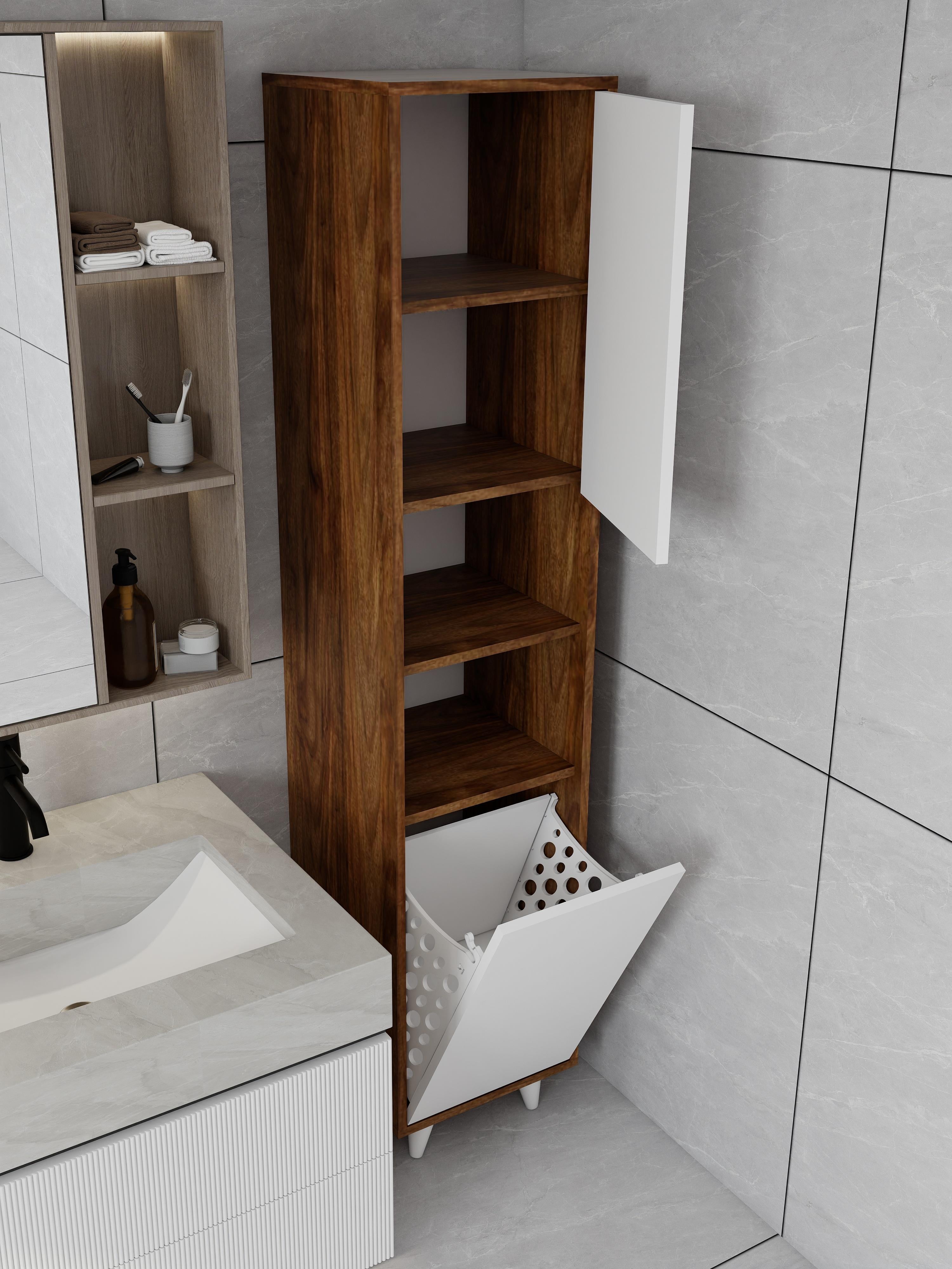 Riva Çamaşır Sepetli Banyo Dolabı Amalfi-Beyaz Renk
