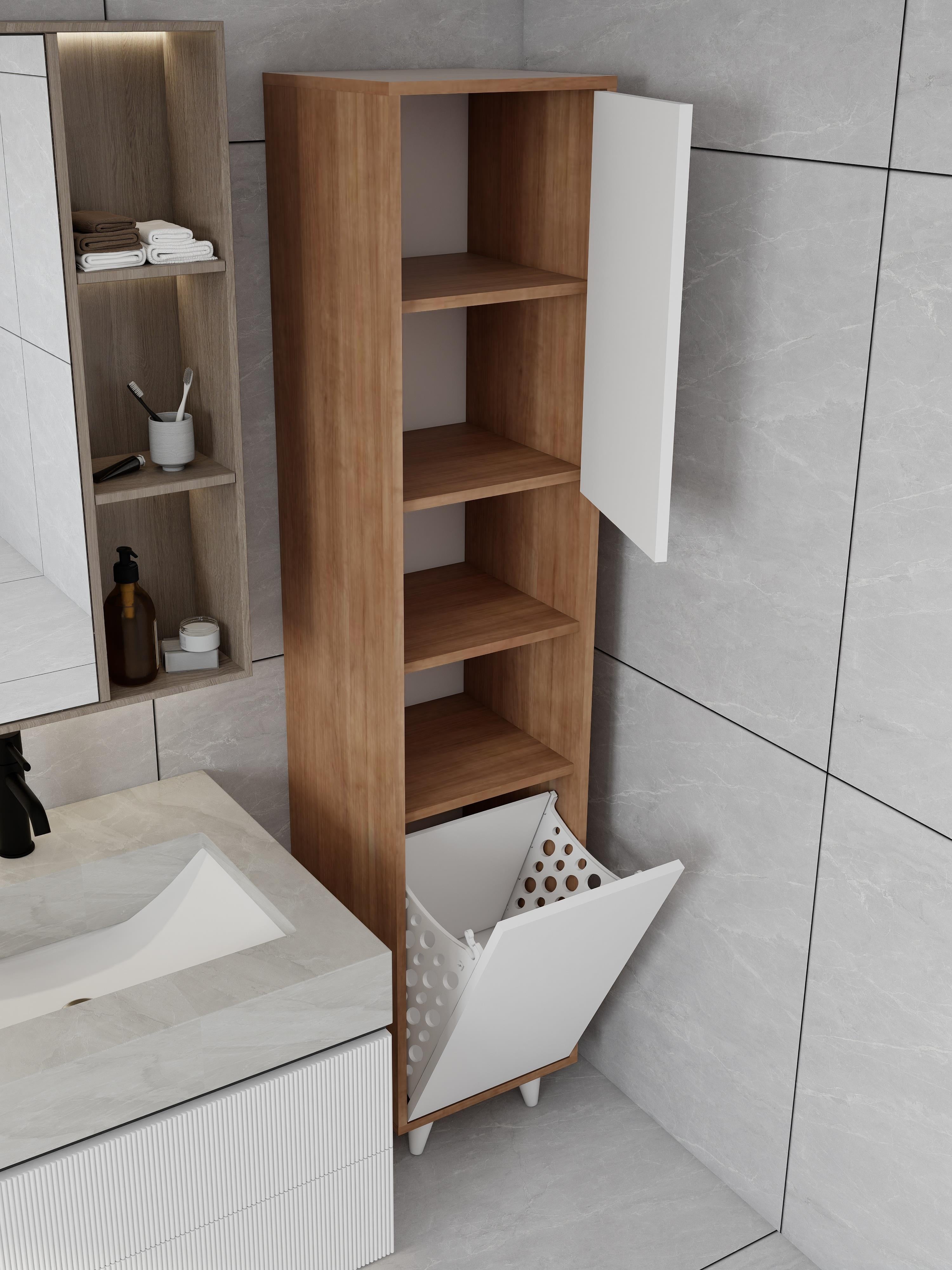 Riva Çamaşır Sepetli Banyo Dolabı Marbellakiraz Renk