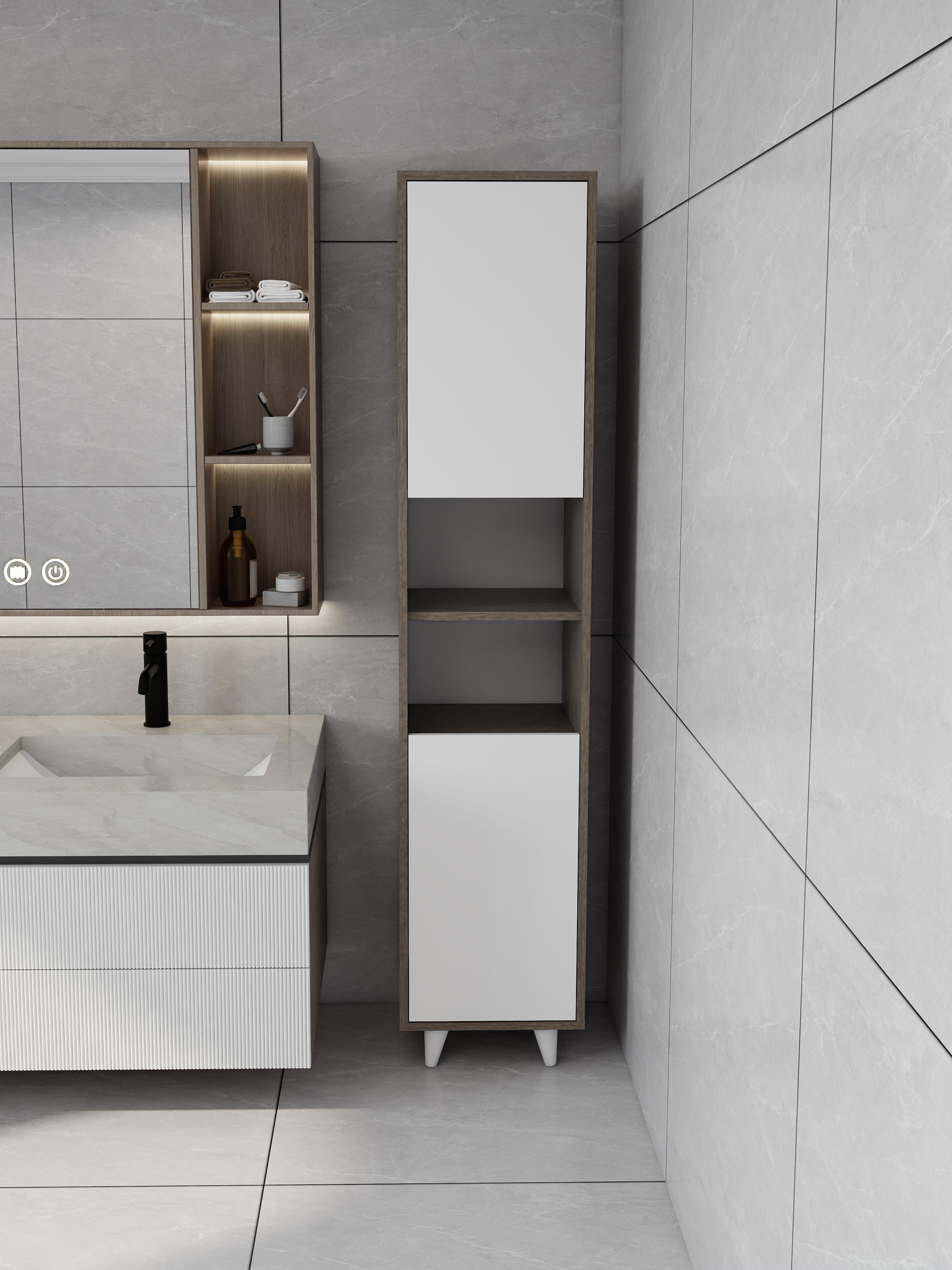 Riva Çamaşır Sepetli Banyo Dolabı Antrasit Meşe Renk