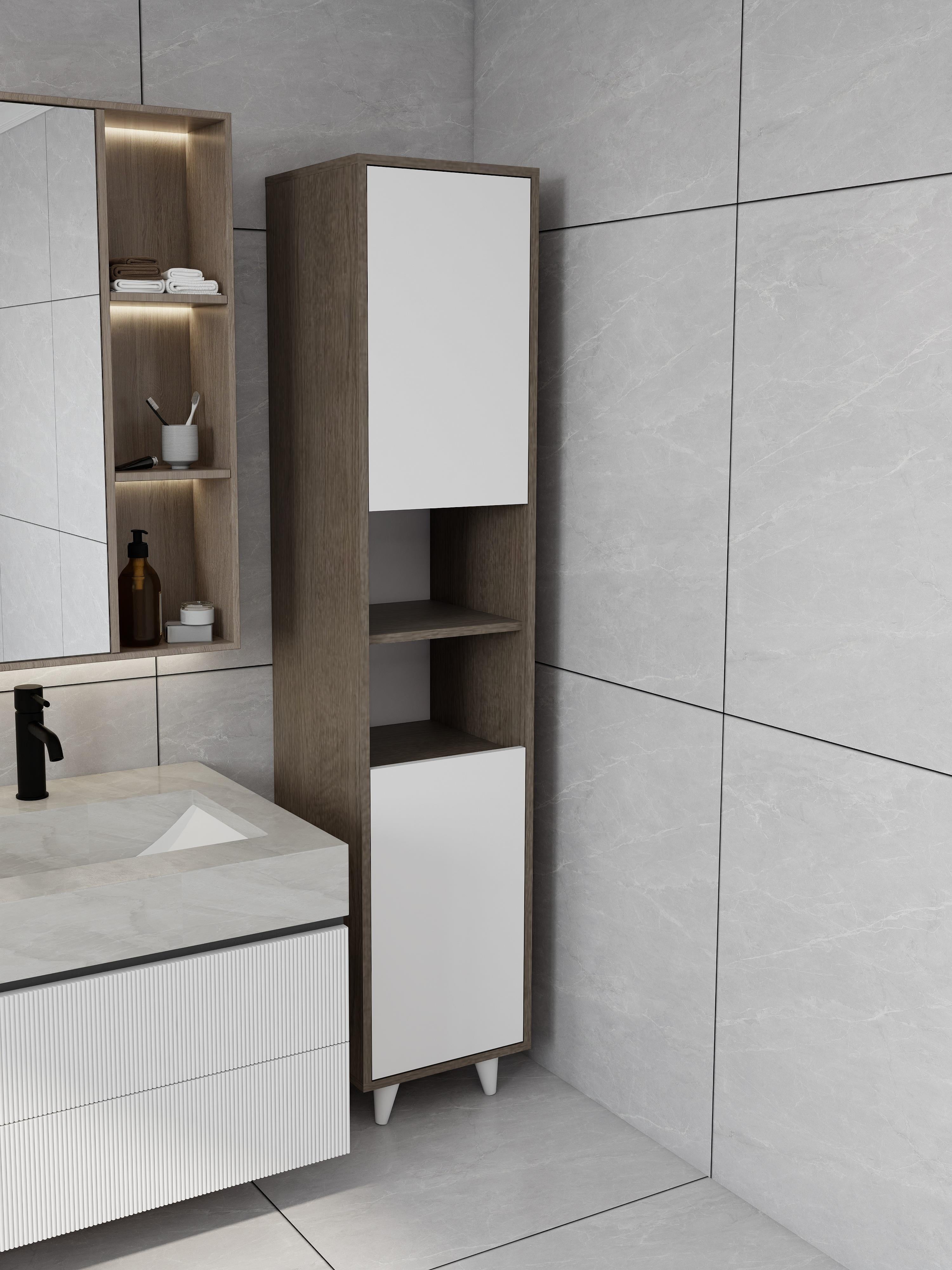 Riva Çamaşır Sepetli Banyo Dolabı Antrasit Meşe Renk