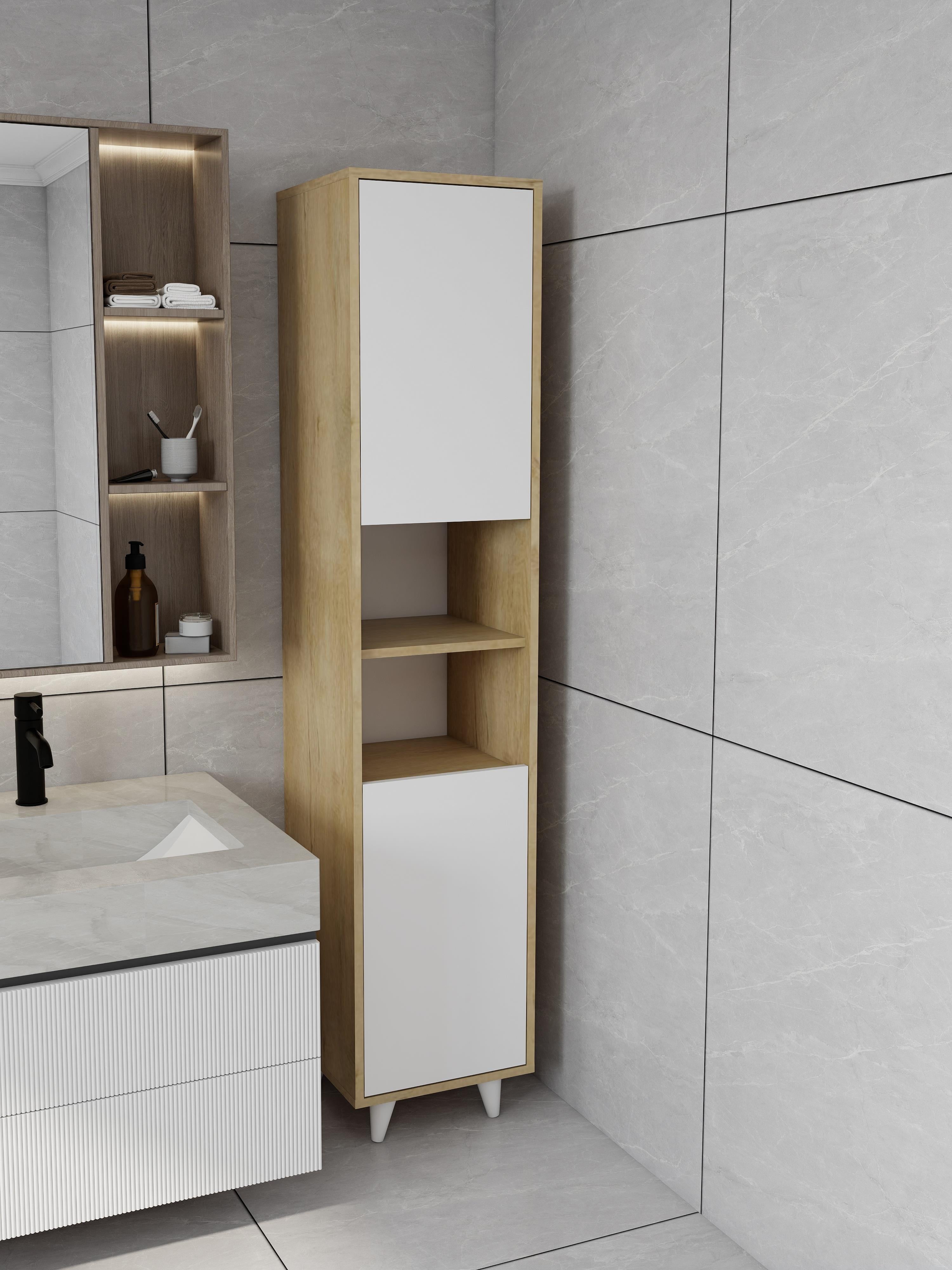 Riva Çamaşır Sepetli Banyo Dolabı Lefkaş Meşe Renk