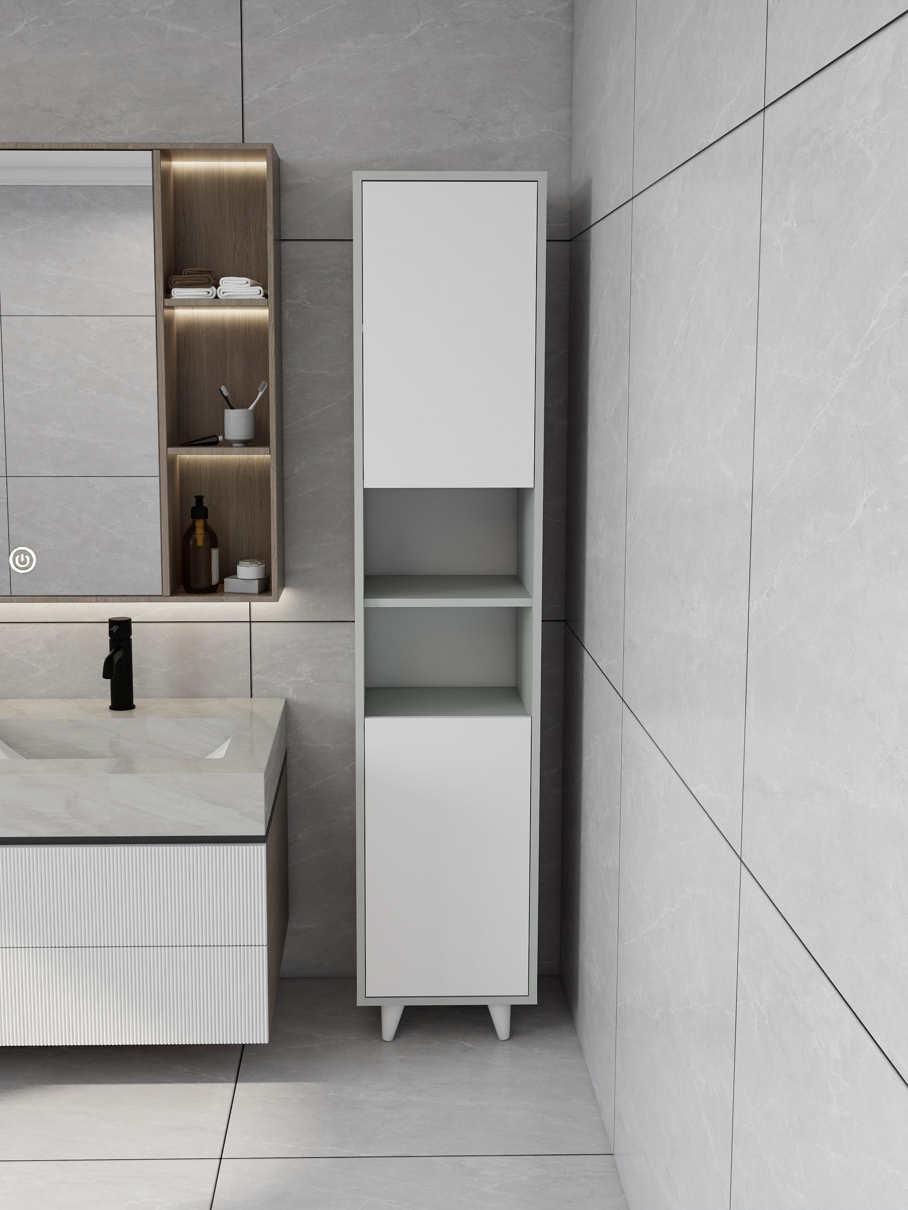 Riva Çamaşır Sepetli Banyo Dolabı Külgri Renk