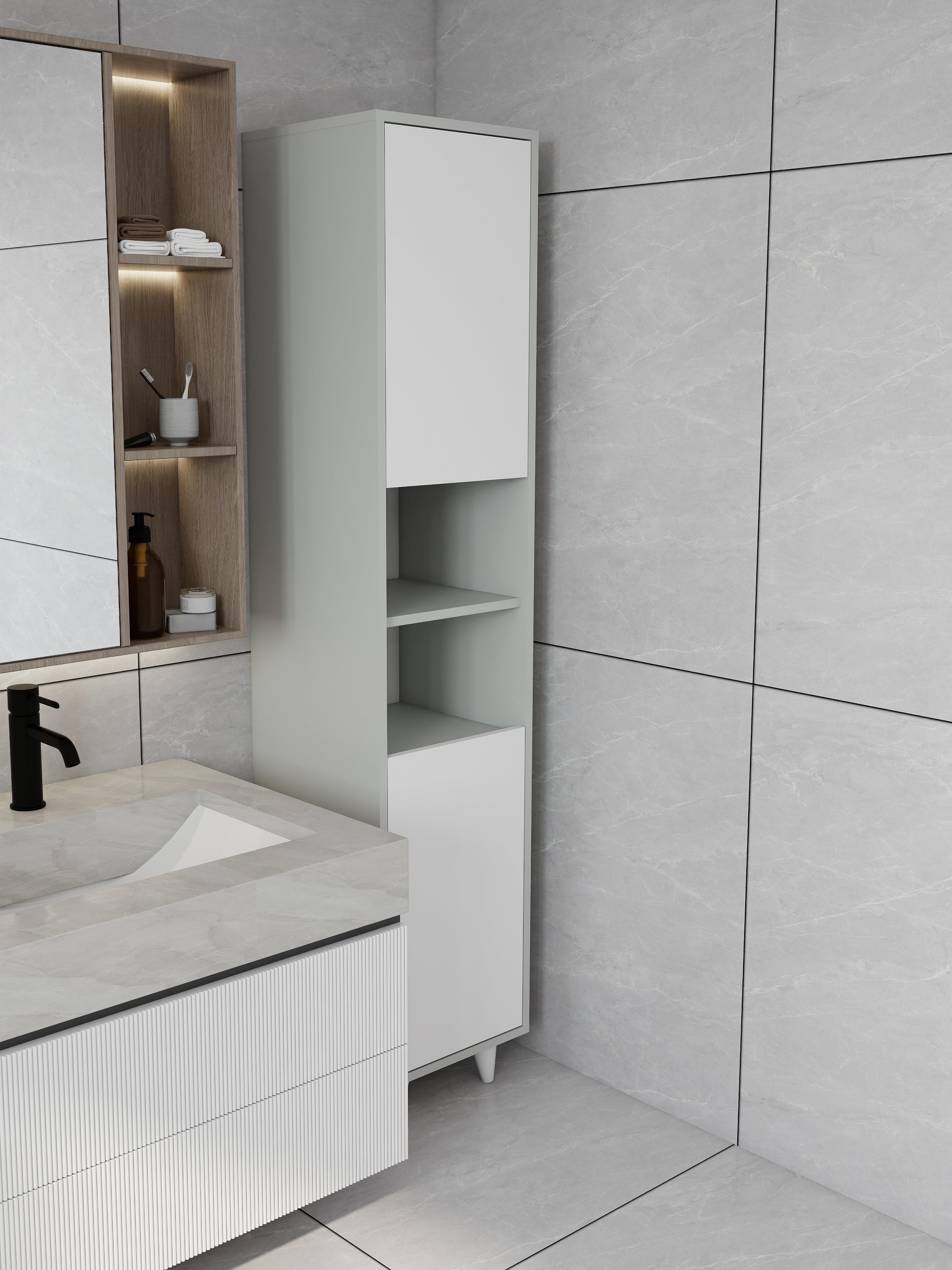 Riva Çamaşır Sepetli Banyo Dolabı Külgri Renk
