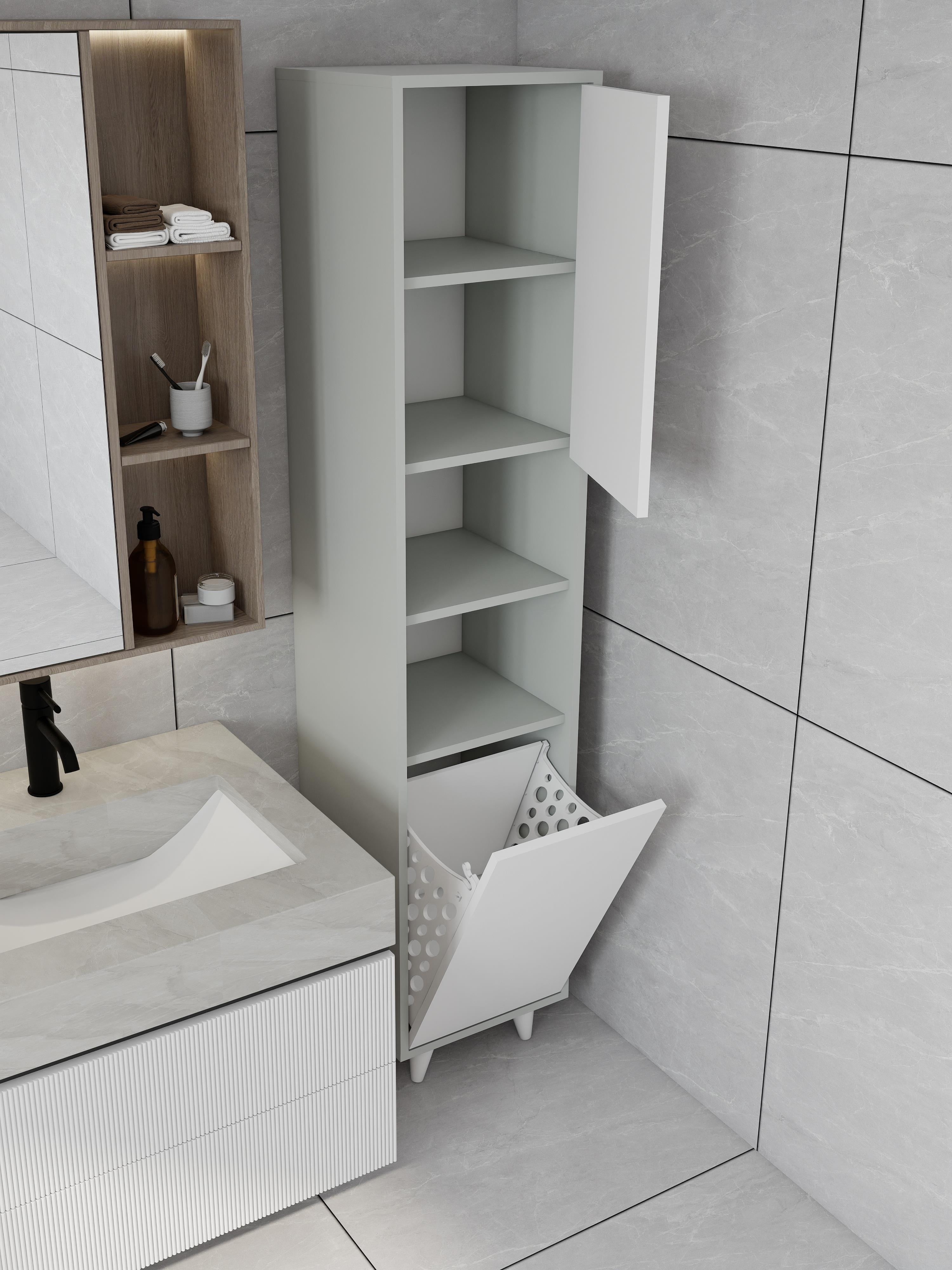 Riva Çamaşır Sepetli Banyo Dolabı Külgri Renk