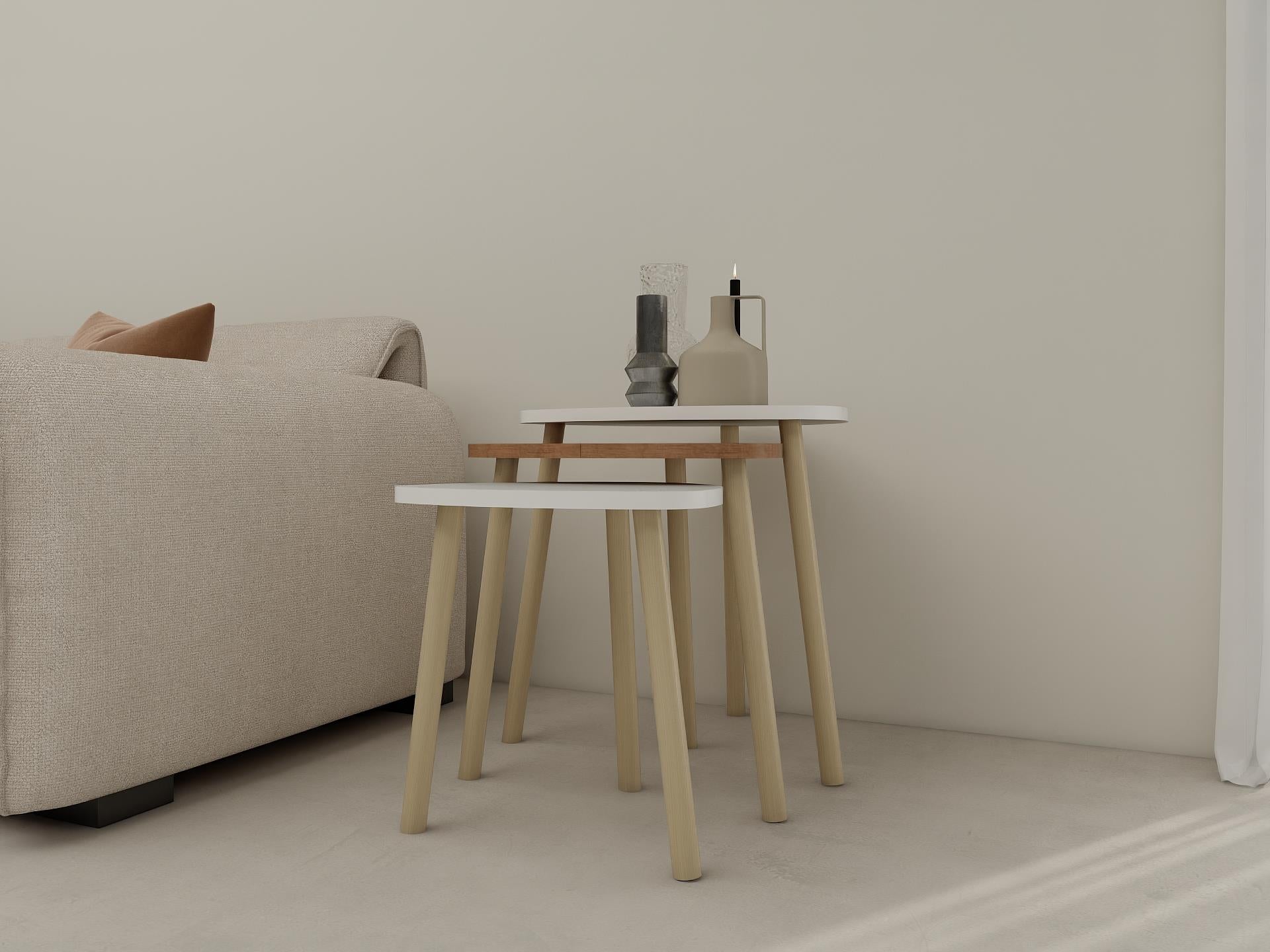 3lü Üçgen Zigon Sehpa Beyaz-Marbella Kiraz