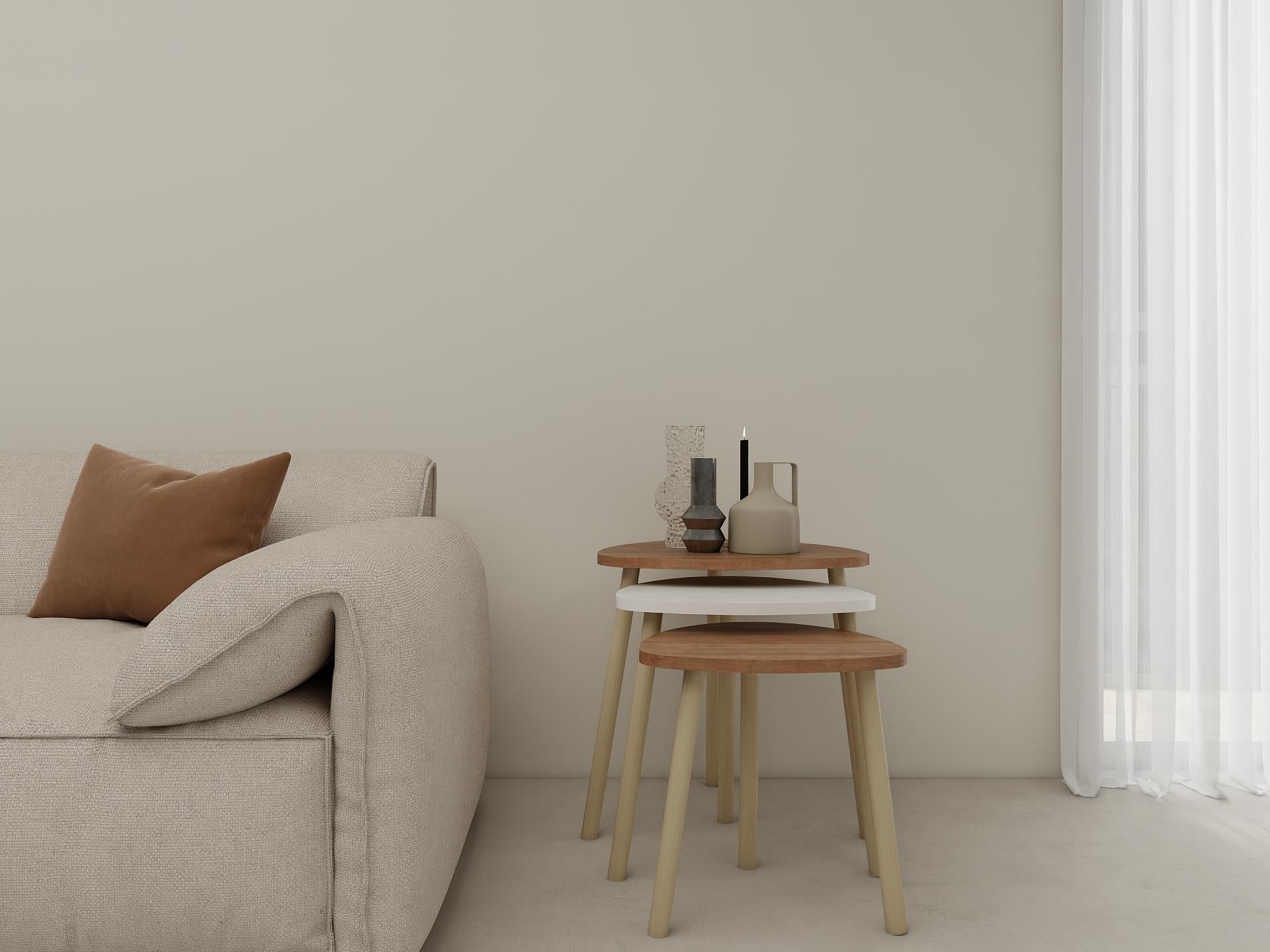 3lü Üçgen Zigon Sehpa Marbella Kiraz-Beyaz