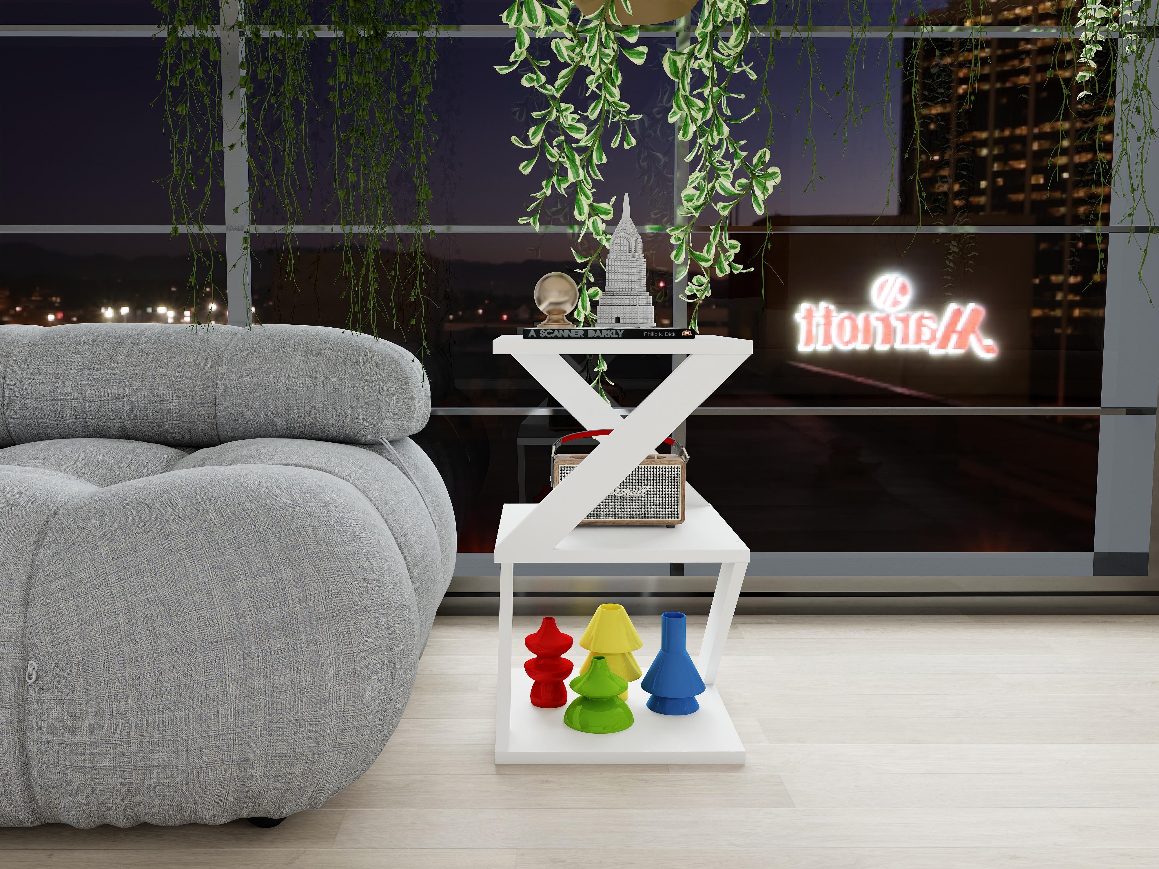 Bubon Yan Sehpa Beyaz-Beyaz