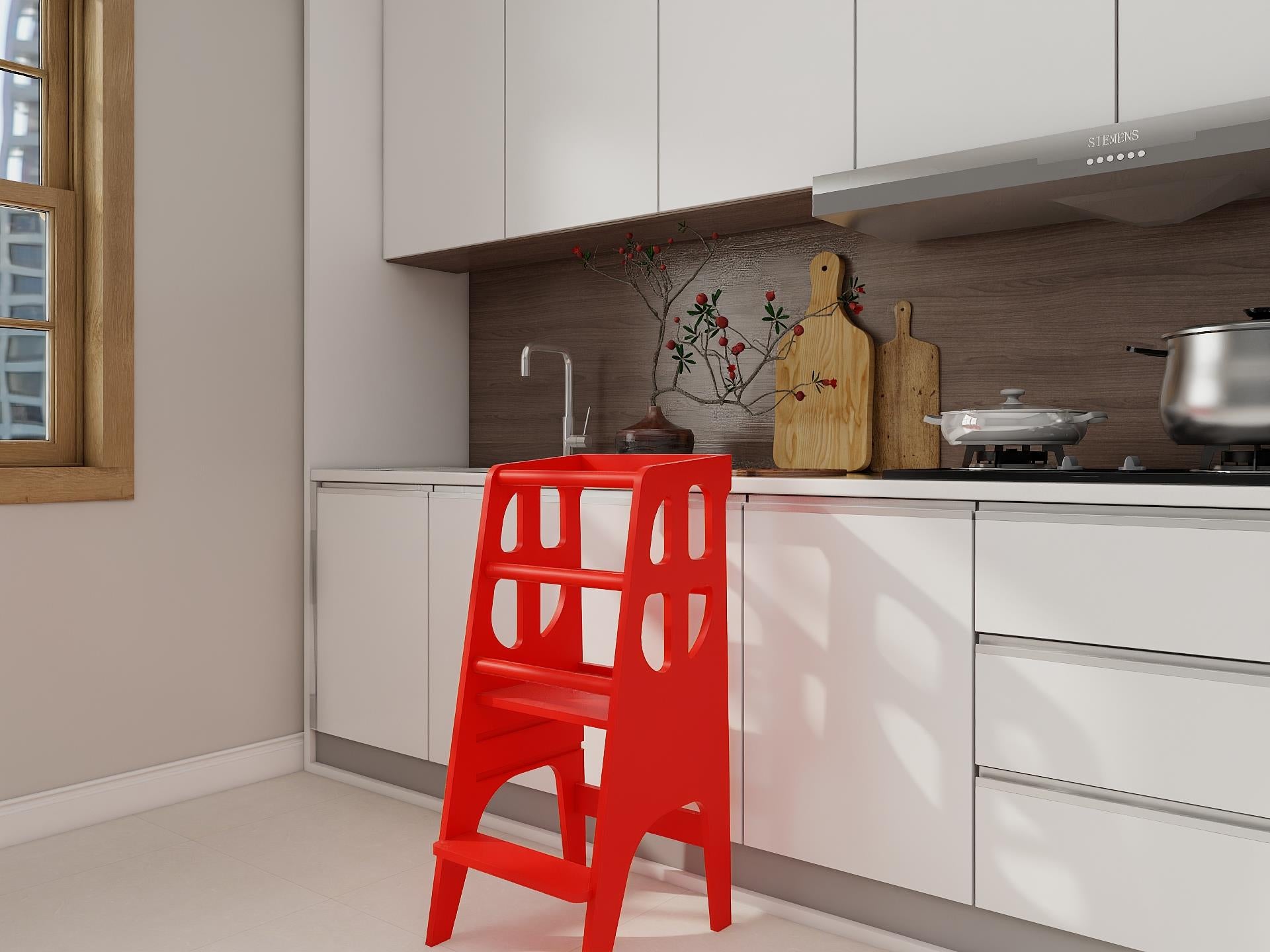 Kırmızı Ahşap Çocuk Öğrenme-Etkinlik Kulesi