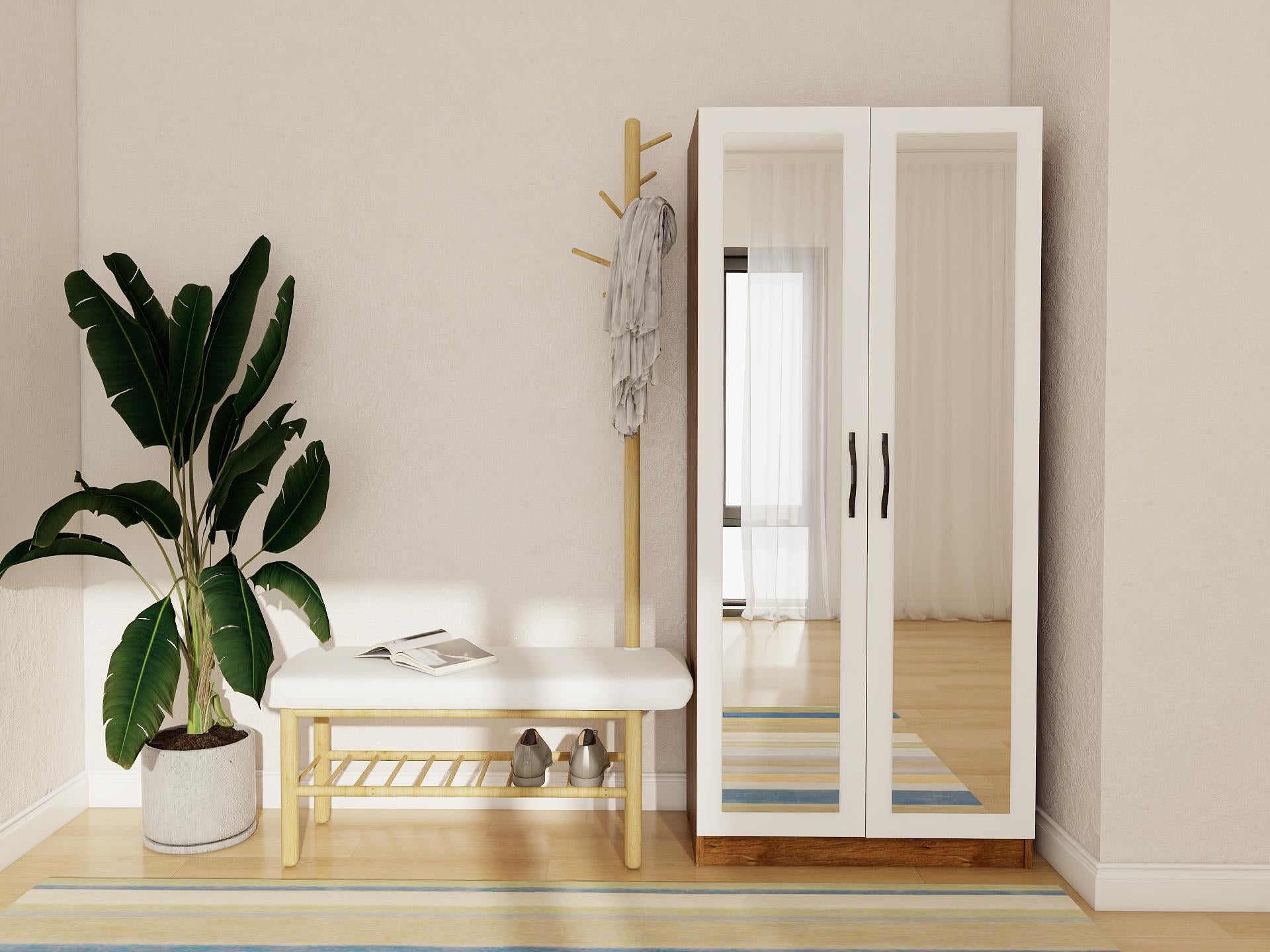 Limila 2 Kapaklı Amalfi Beyaz Renk Aynalı Portmanto