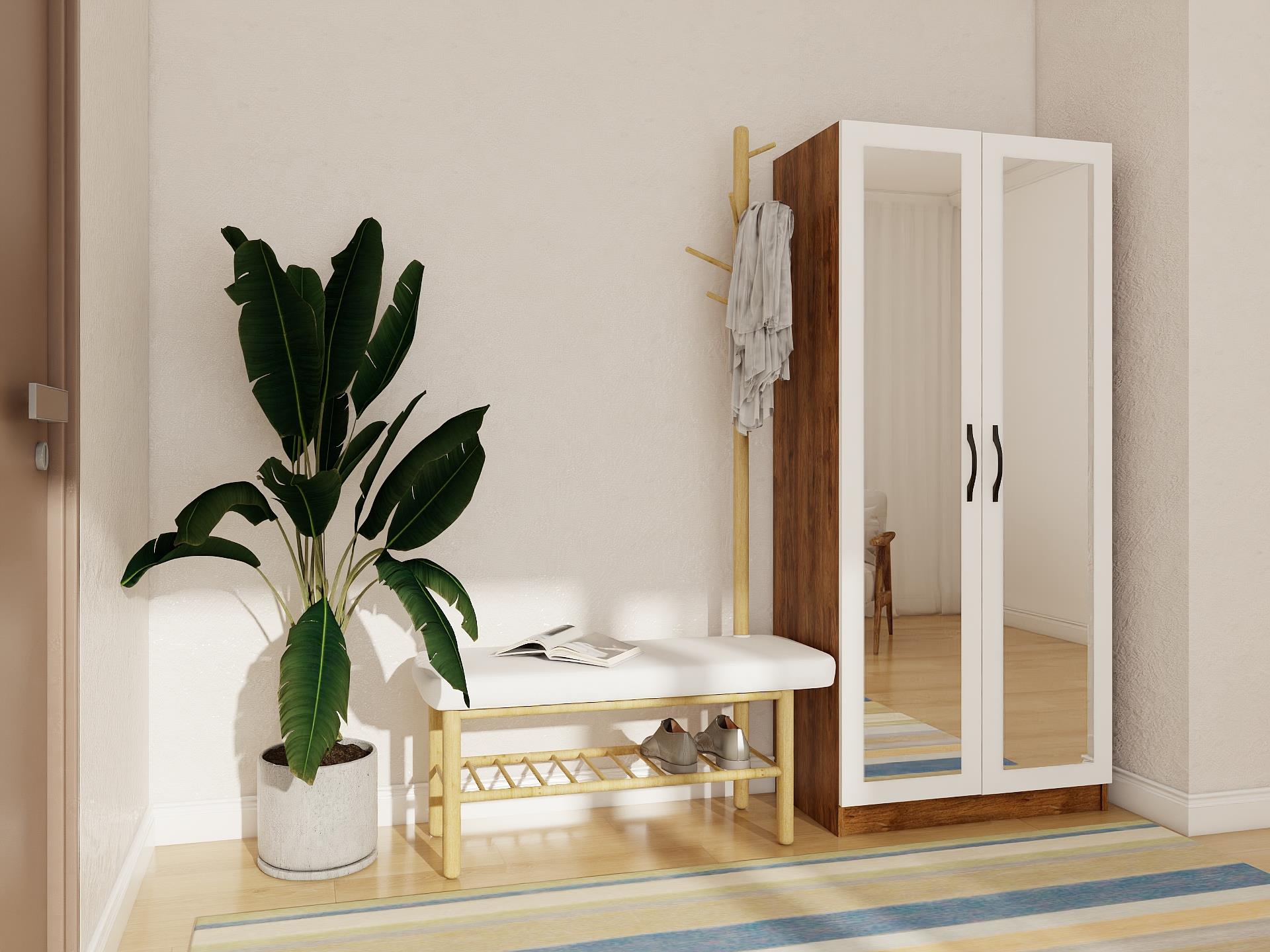 Limila 2 Kapaklı Amalfi Beyaz Renk Aynalı Portmanto