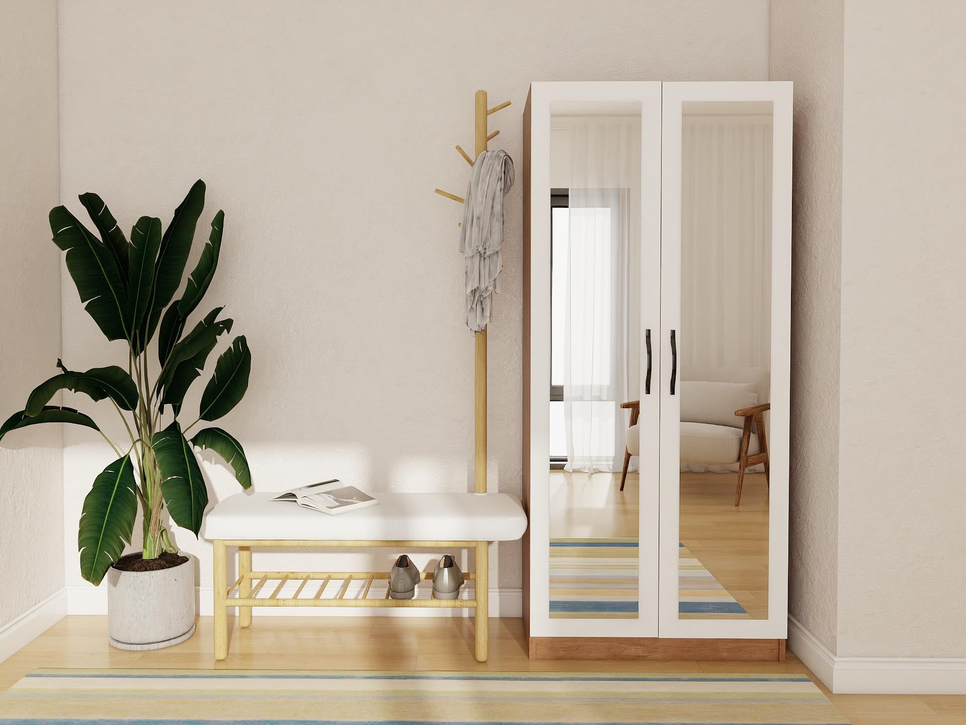 Limila 2 Kapaklı Aynalı Marbella Kiraz-Beyaz Renk Portmanto