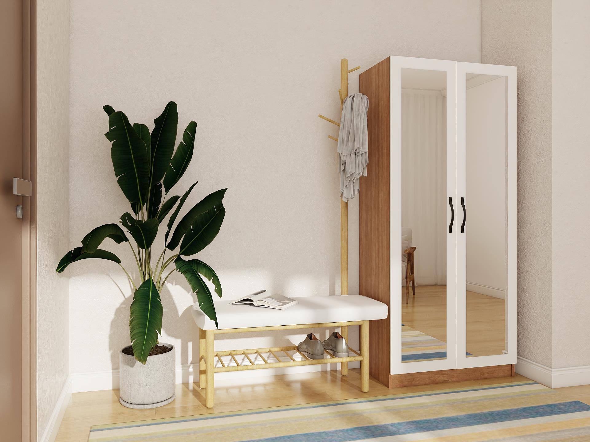 Limila 2 Kapaklı Aynalı Marbella Kiraz-Beyaz Renk Portmanto