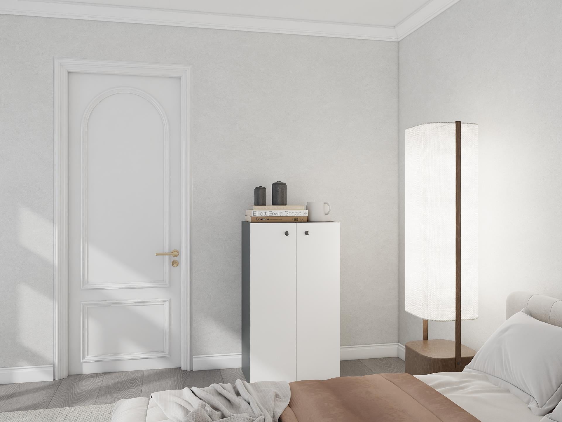 2 Kapaklı Çok Amaçlı Dolap Koyu Gri Beyaz