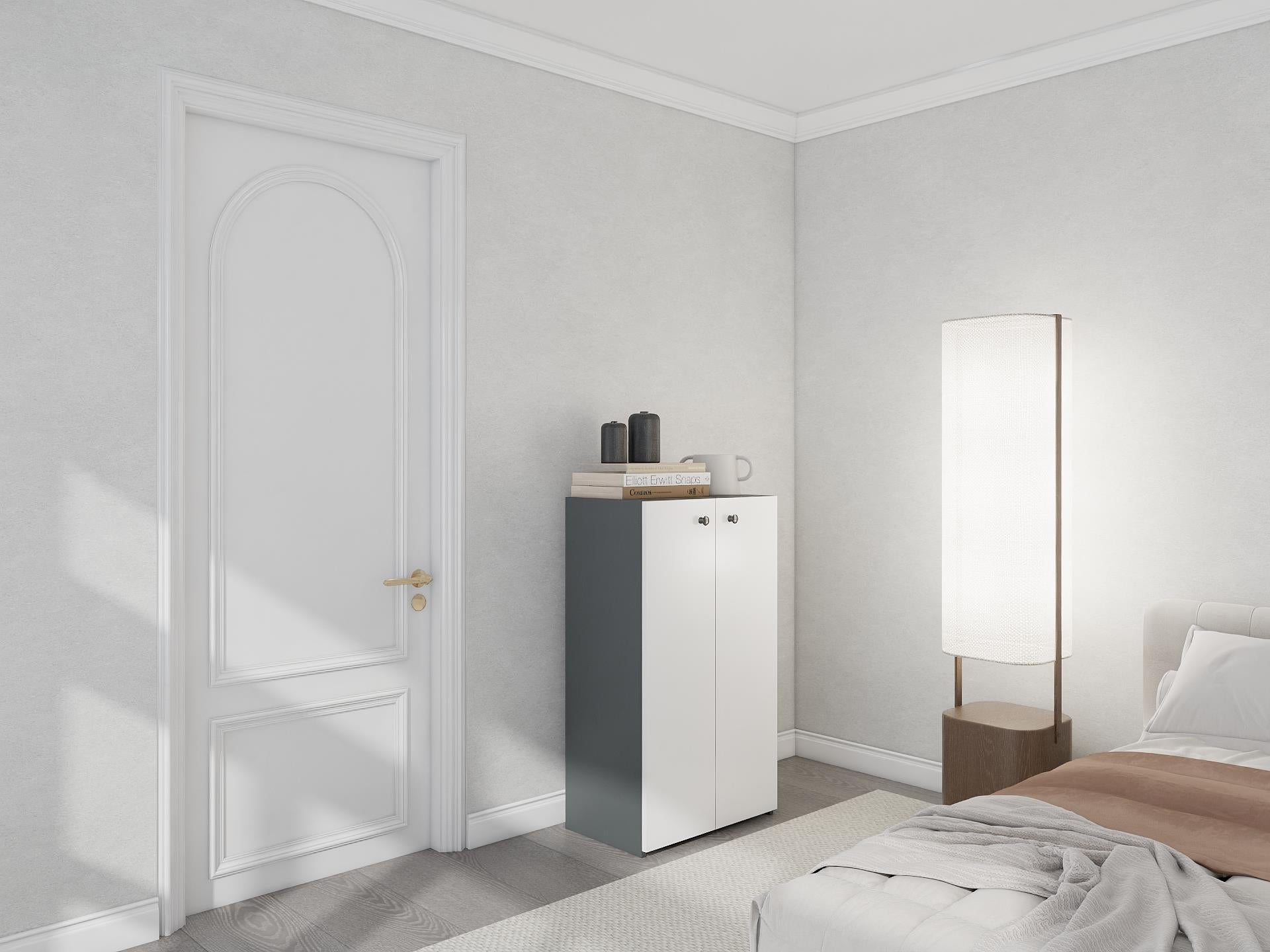 2 Kapaklı Çok Amaçlı Dolap Koyu Gri Beyaz