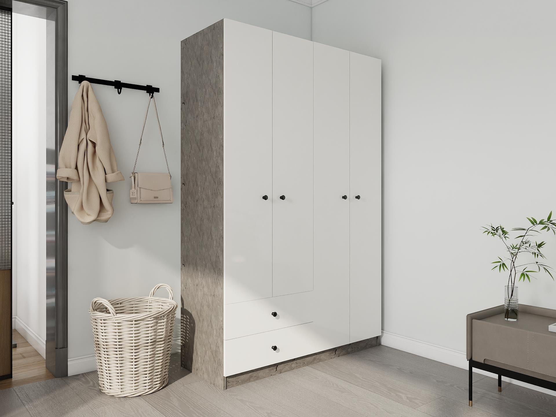 4 Kapaklı 2 Çekmeceli Gardırop Hanoibeyaz