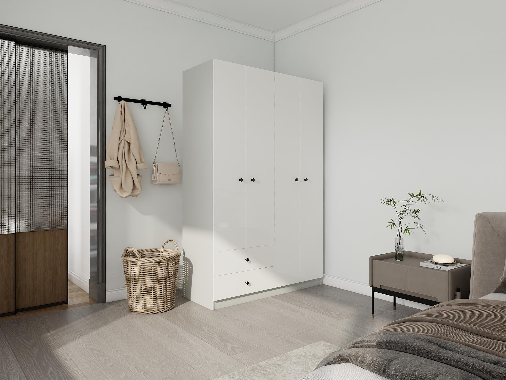 4 Kapaklı 2 Çekmeceli Gardırop Külgri-Beyaz