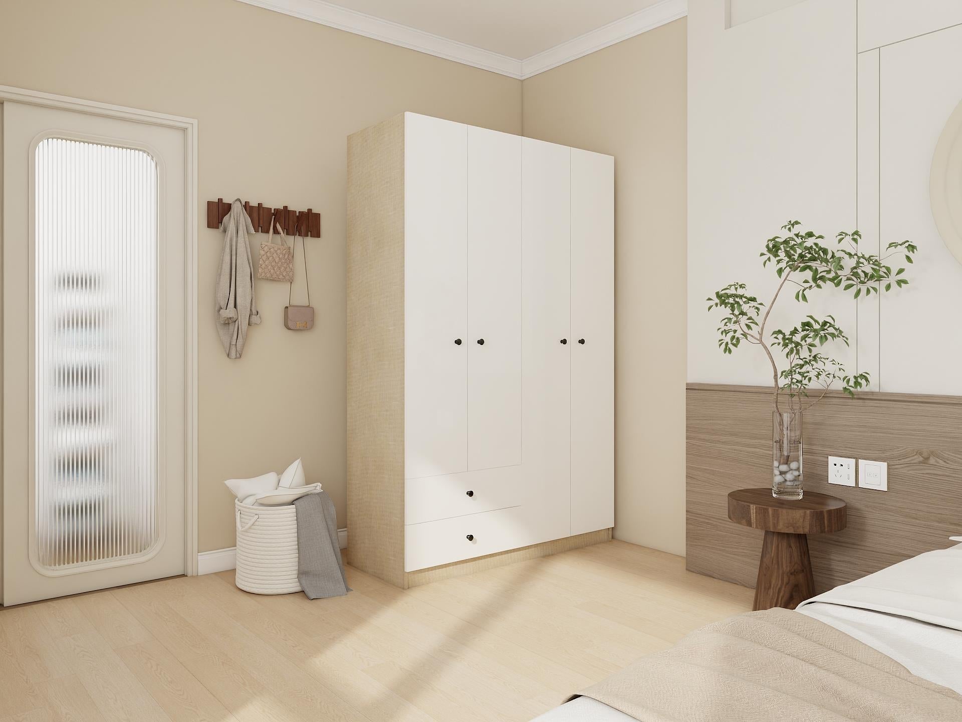 4 Kapaklı 2 Çekmeceli Gardırop Kotonvizon-Beyaz