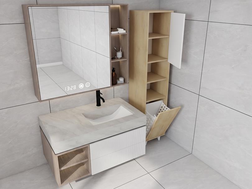 Riva Çamaşır Sepetli Banyo Dolabı Lefkaş Meşe Renk