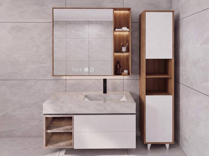 Riva Çamaşır Sepetli Banyo Dolabı Marbellakiraz Renk