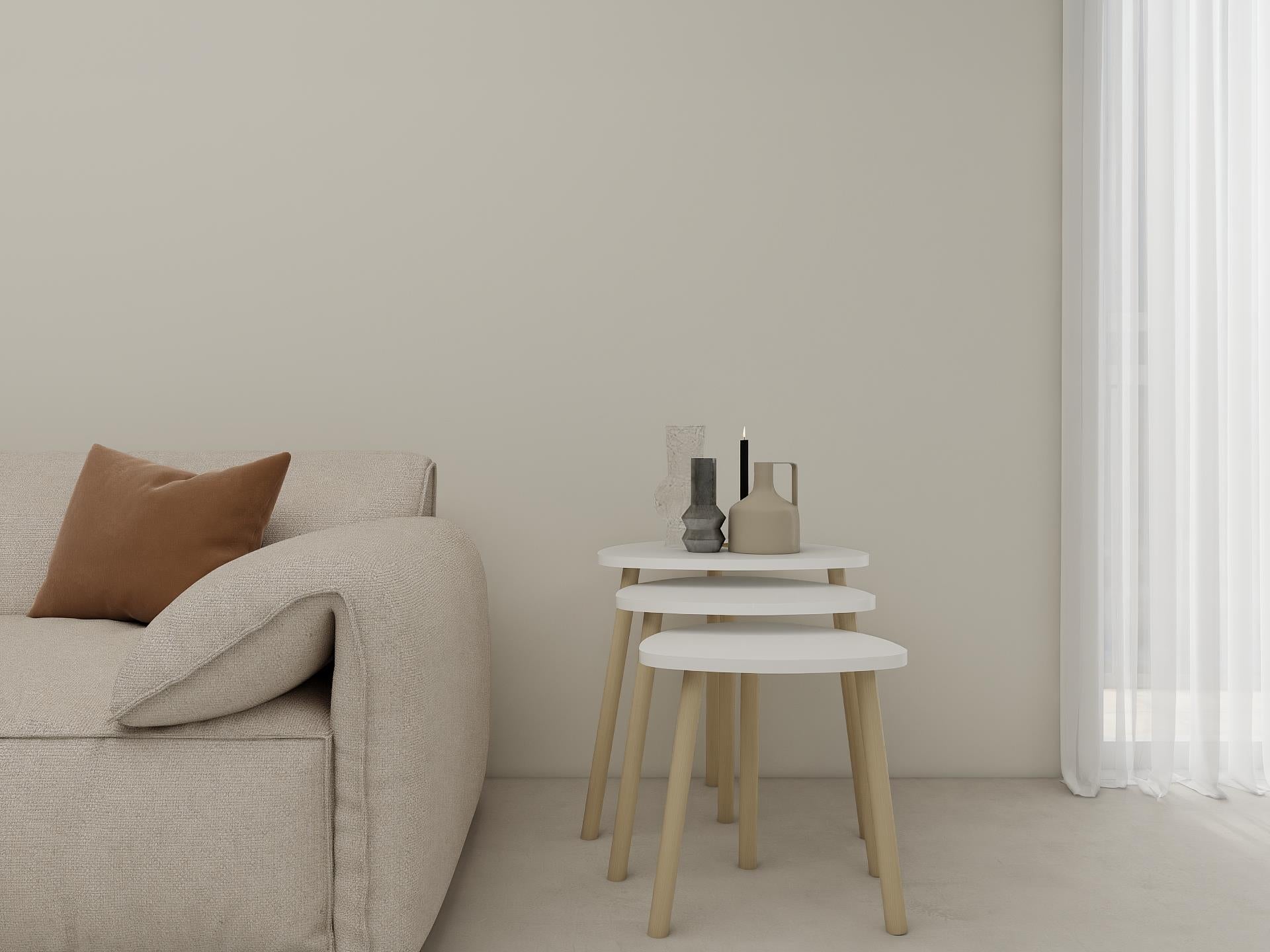 Üçlü Zigon İç İçe Geçmeli Sehpa Beyaz Renk